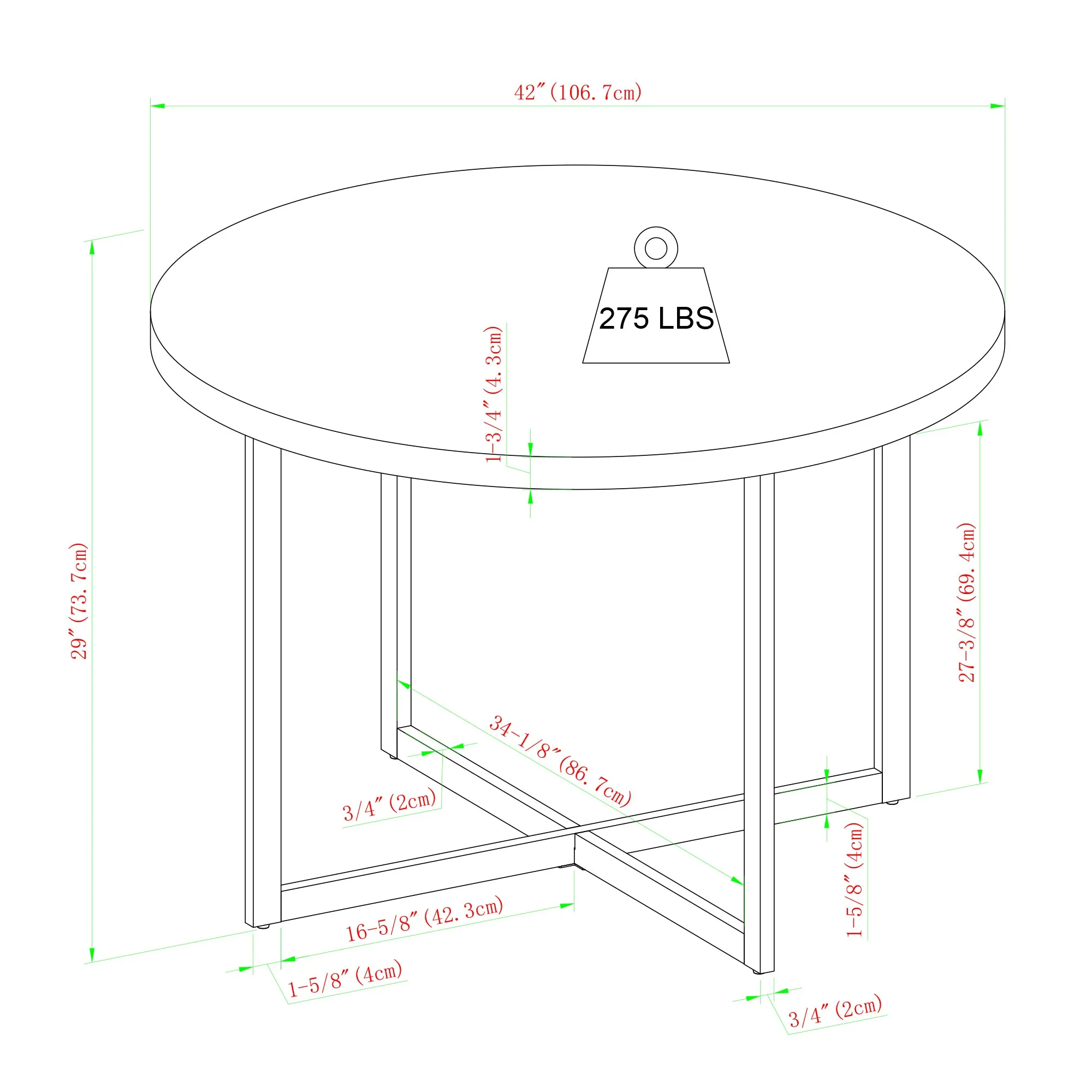 42" Metal and Wood Modern Round Dining Table – Stylish, Space-Saving Design for Cozy Gatherings