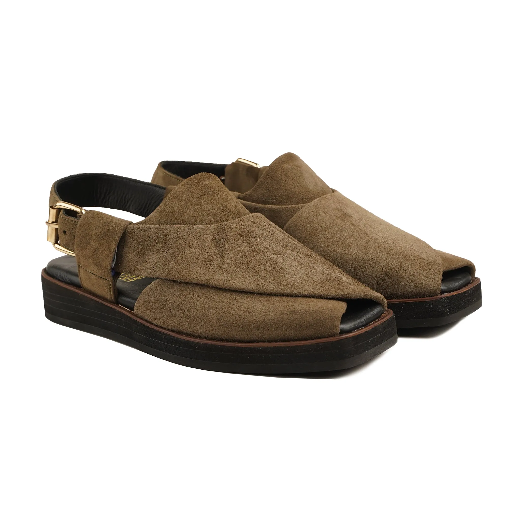 Arine - Men's Brown Kid Suede Sandal