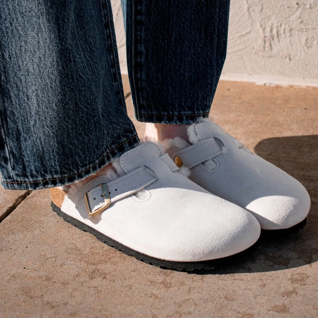 Birkenstock: Boston Shearling in Antique White