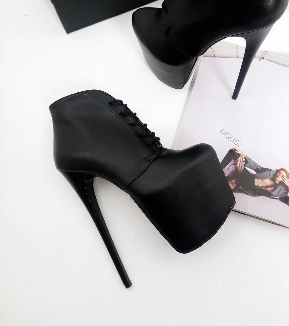 Black 19 cm  Lace Up Platform Heel Booties