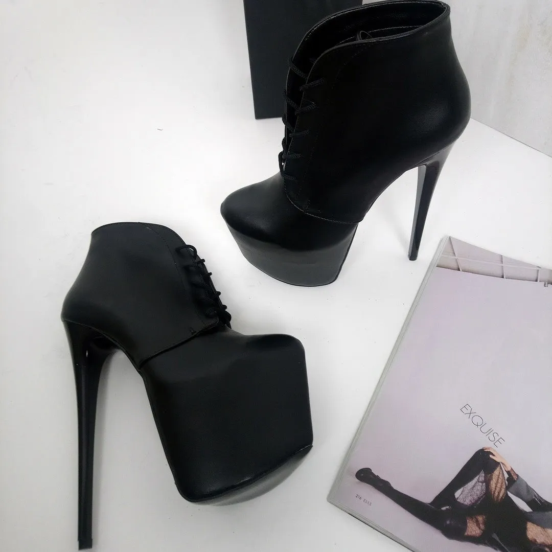 Black 19 cm  Lace Up Platform Heel Booties