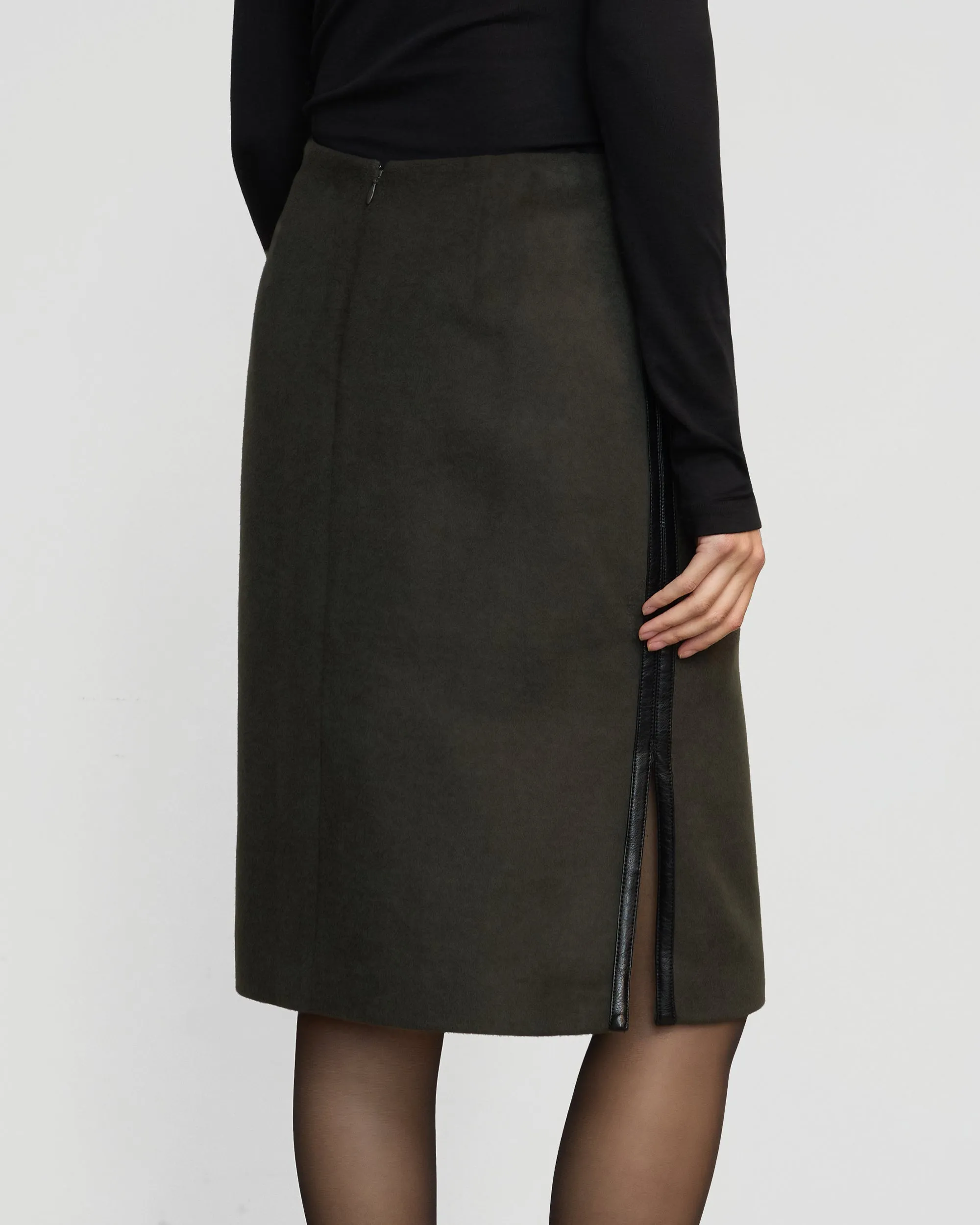 Colette Contrast Leather-Trim Skirt