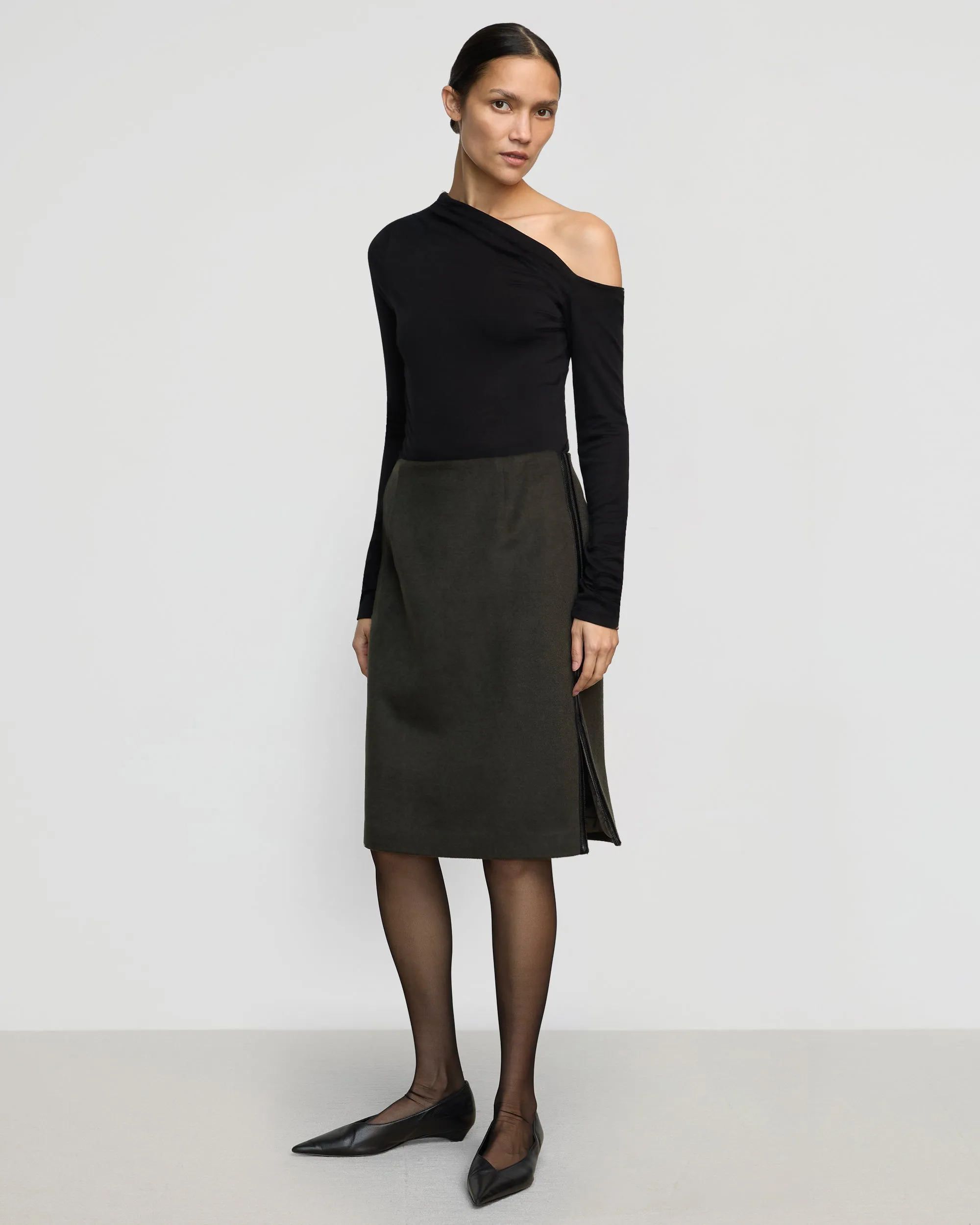 Colette Contrast Leather-Trim Skirt