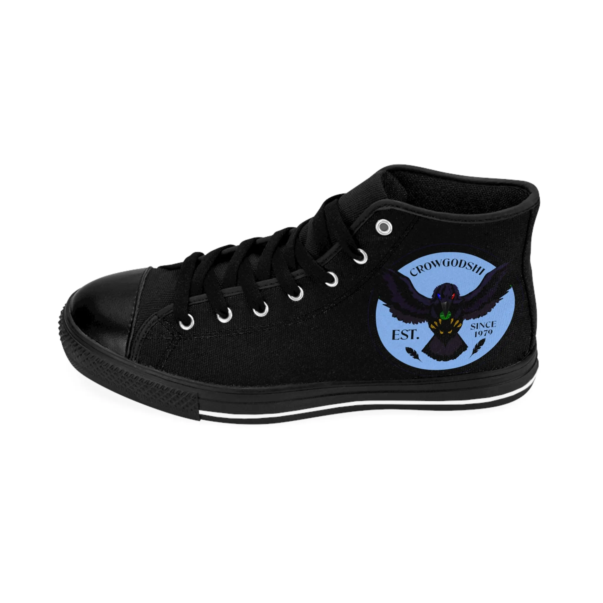 Crowgodshi 2nd Gen. High-Tops, Black on Black w/ CAROLINA BLUE LOGO