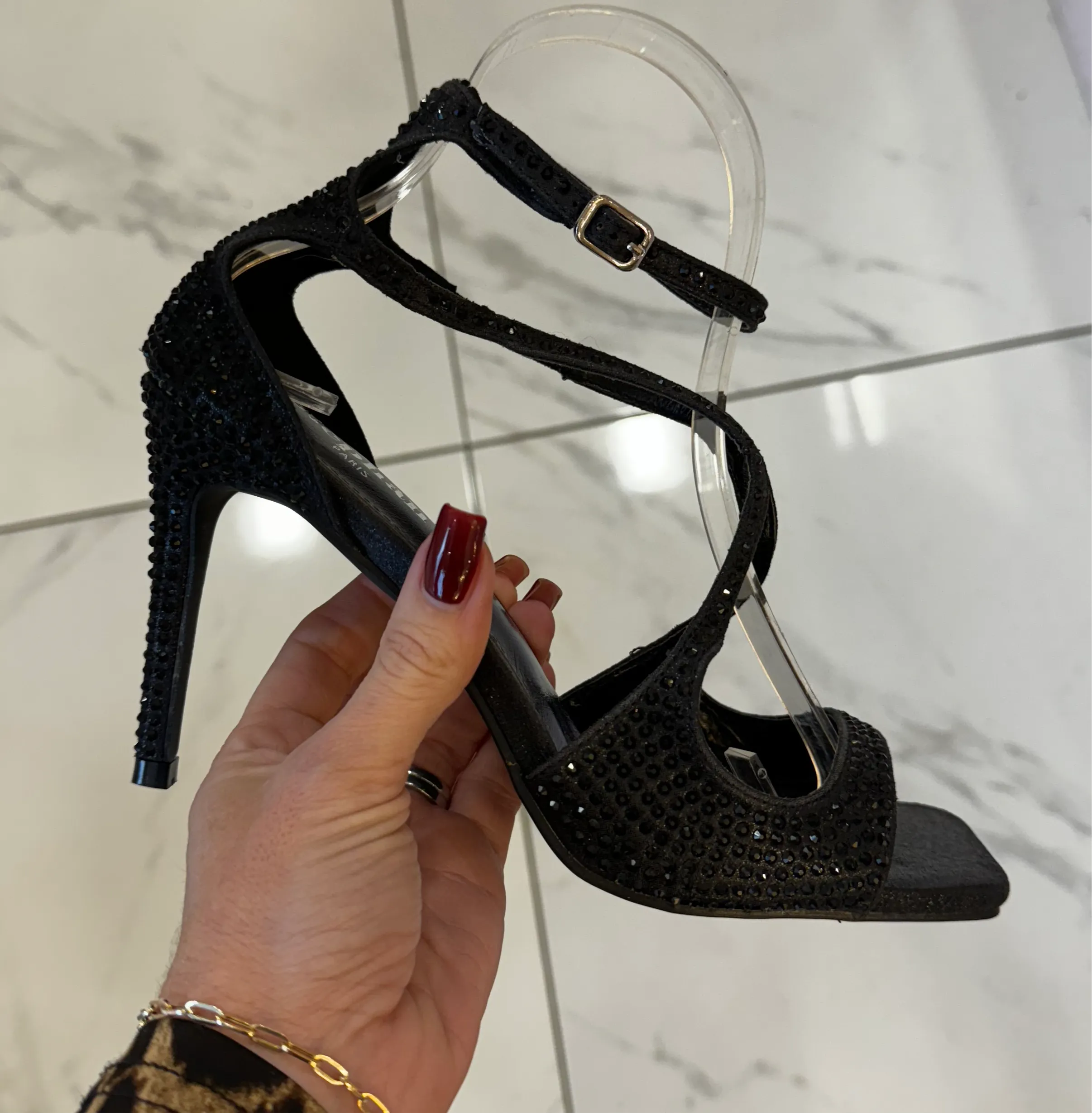 Crystal Black Heeled Sandal