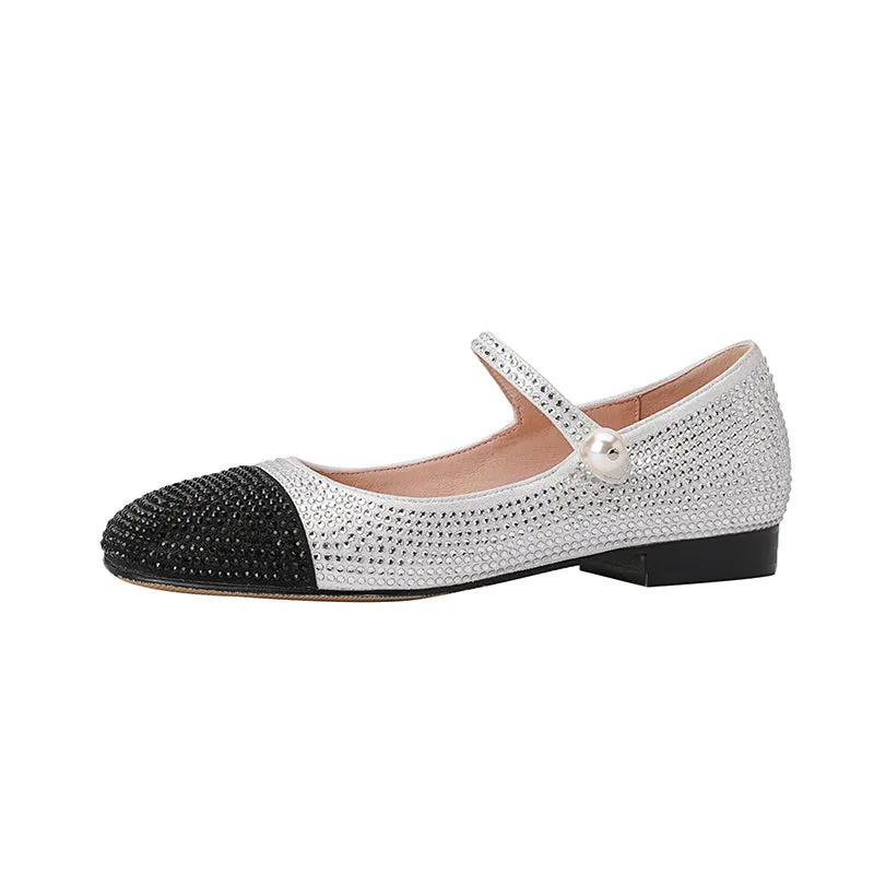 Elliana Cap Toe Rhinestone Studded Mary Janes Flats