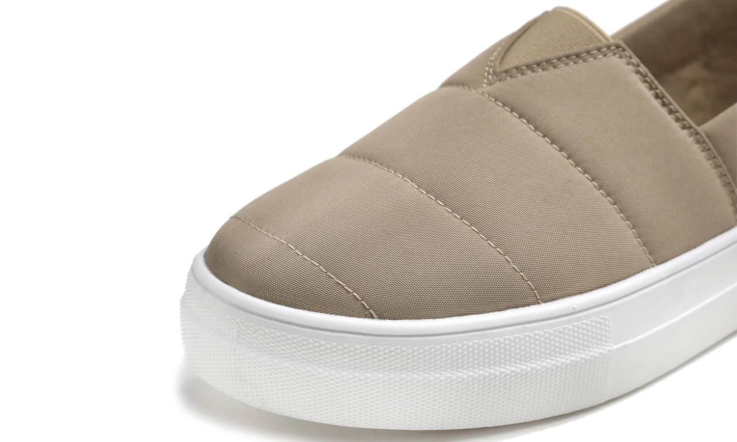 Feversole Women's Casual Slip On Sneaker Comfort Cupsole Loafer Flats Taupe Puffy Textile