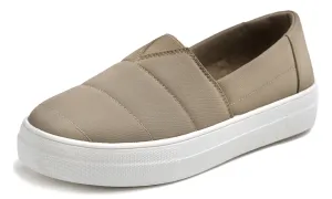 Feversole Women's Casual Slip On Sneaker Comfort Cupsole Loafer Flats Taupe Puffy Textile