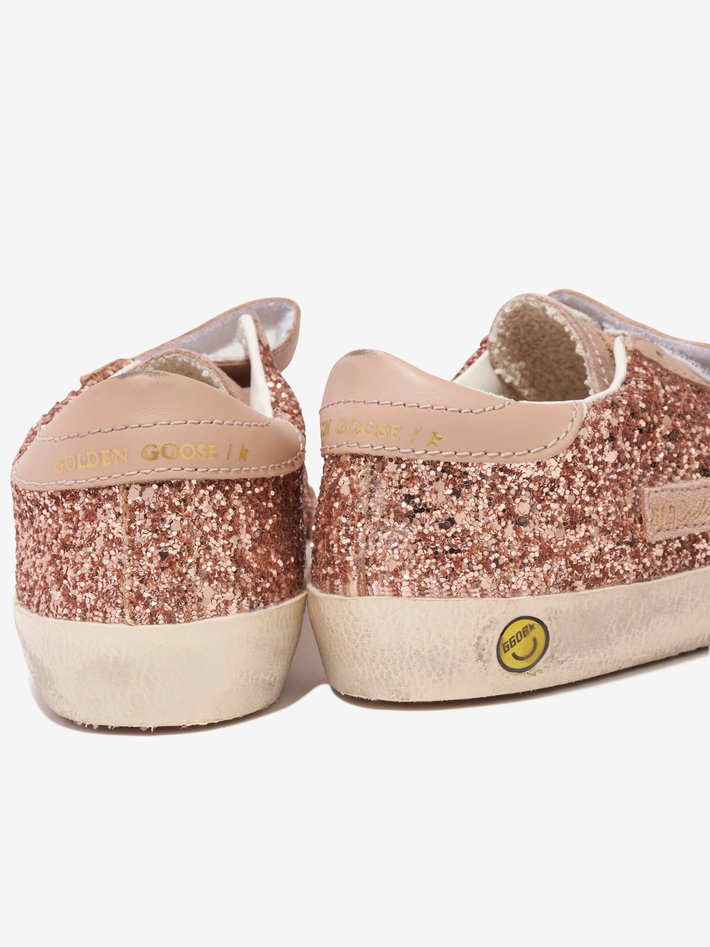 Golden Goose Girls Old School Glitter And Leather Star Trainers in Peach