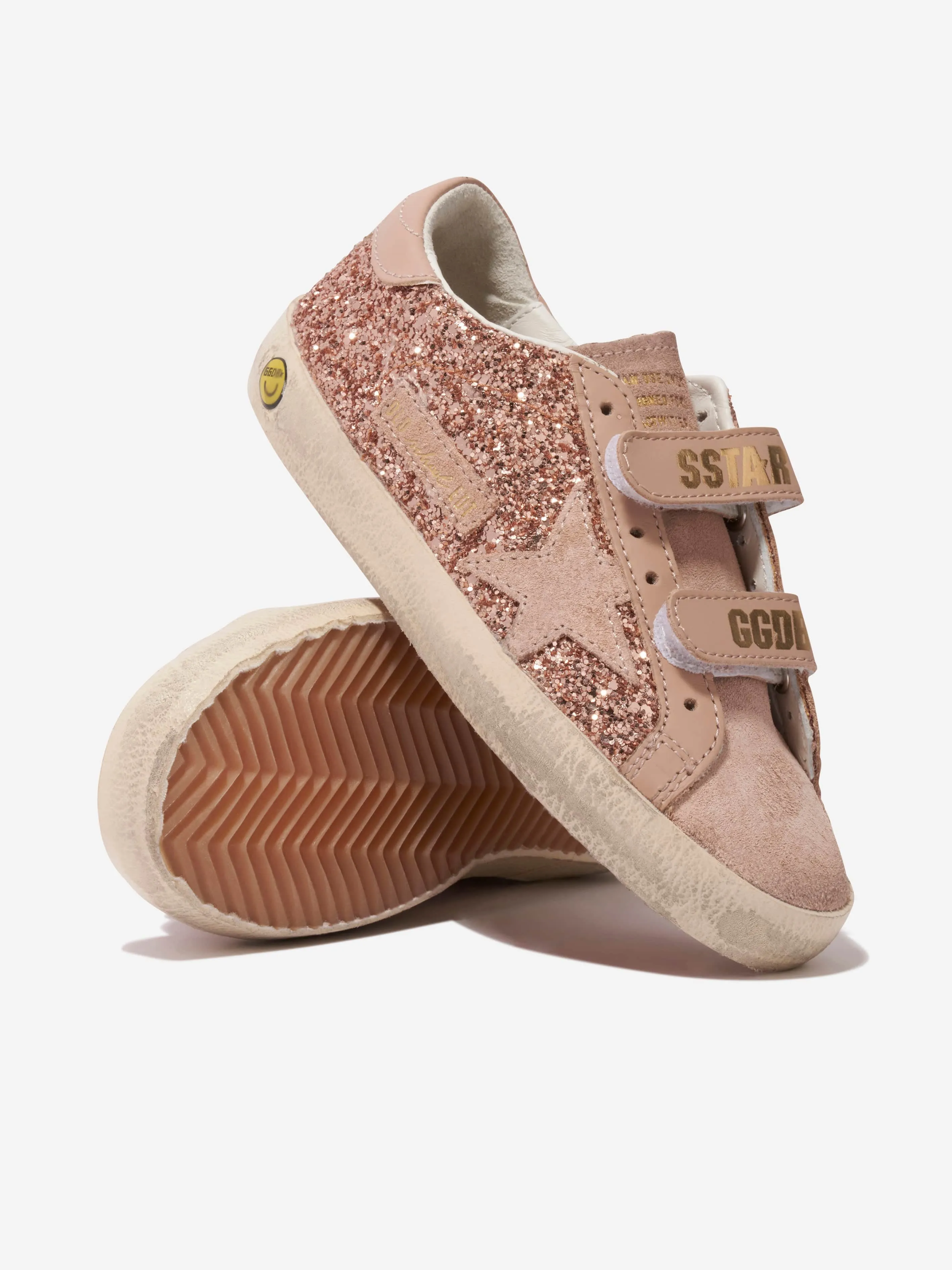 Golden Goose Girls Old School Glitter And Leather Star Trainers in Peach