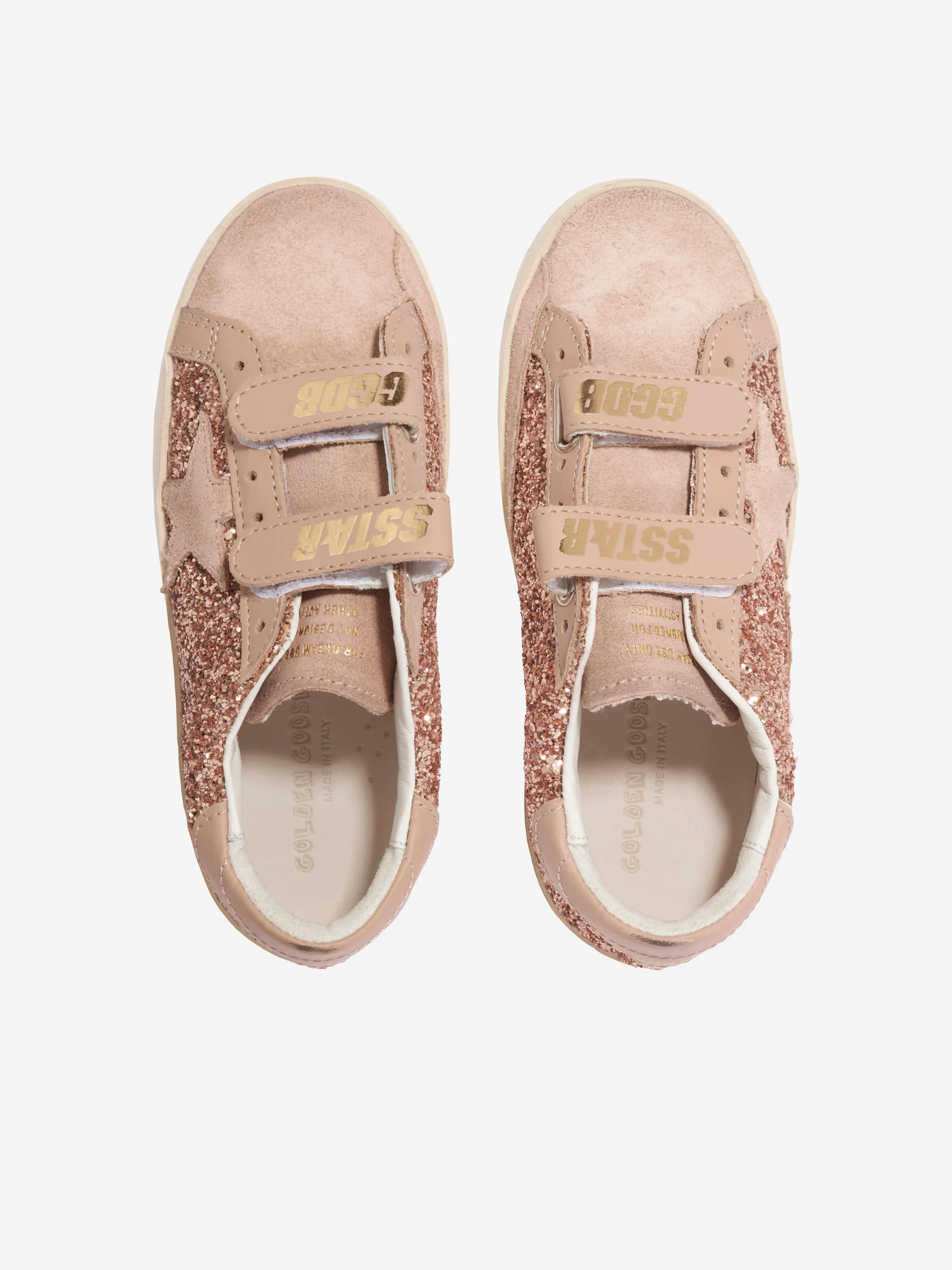 Golden Goose Girls Old School Glitter And Leather Star Trainers in Peach