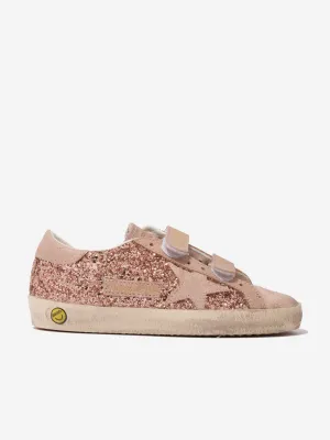 Golden Goose Girls Old School Glitter And Leather Star Trainers in Peach