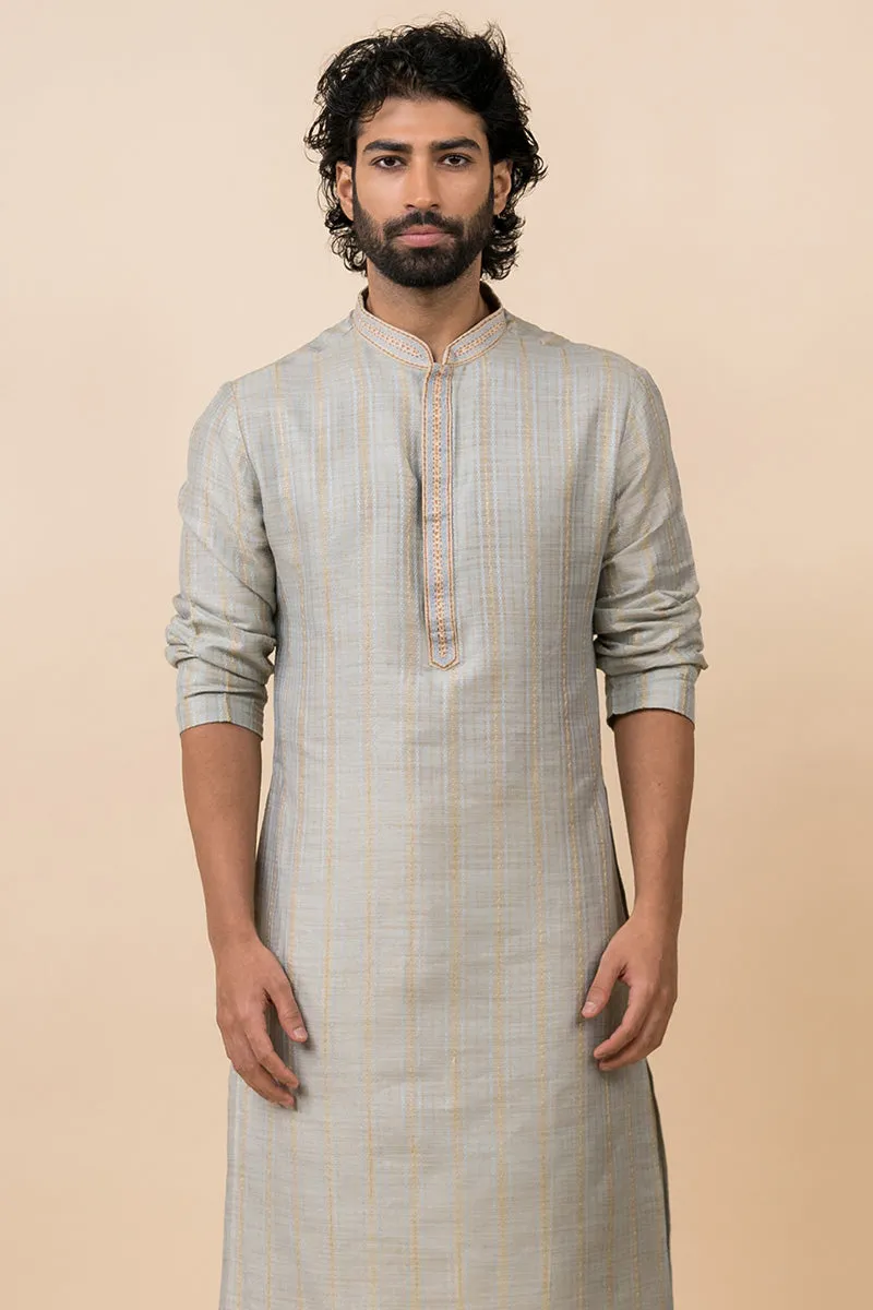 Light Blue Kurta Set With Tonal Collar and Placket