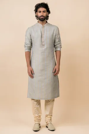 Light Blue Kurta Set With Tonal Collar and Placket