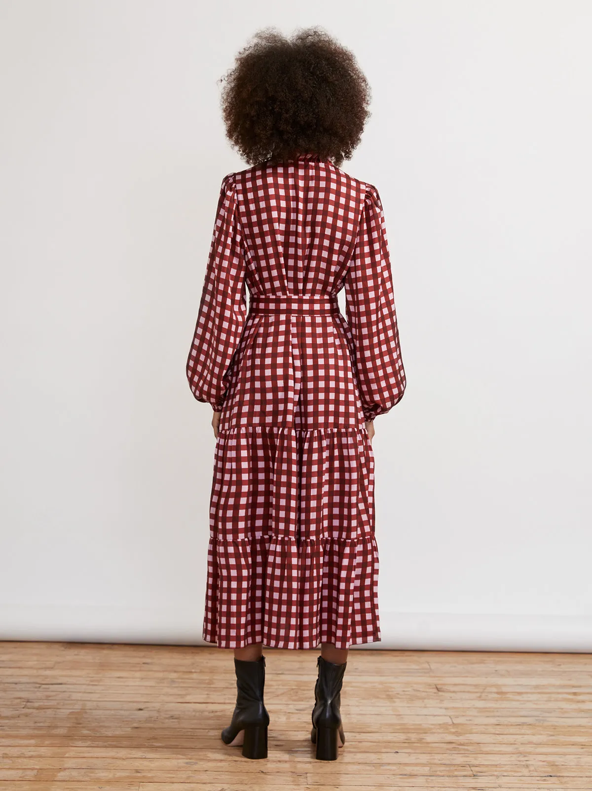 Lori Pink Check Midi Dress