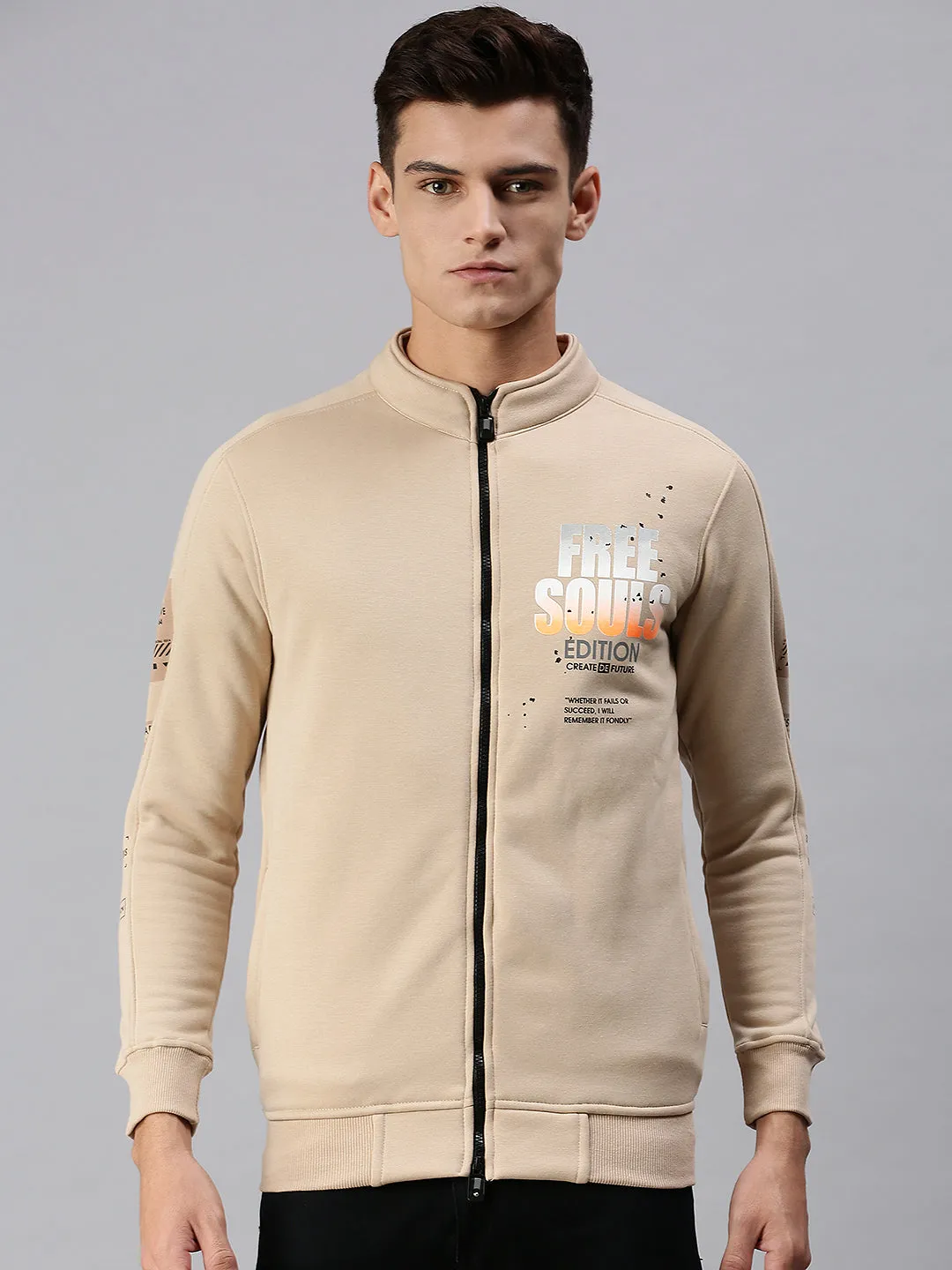 Men Graphic Print Beige Sweatshirt