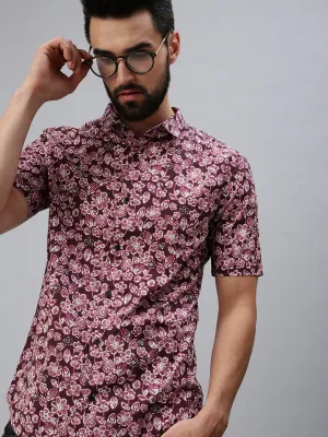 Men Spread Collar Printed Magenta Shirt