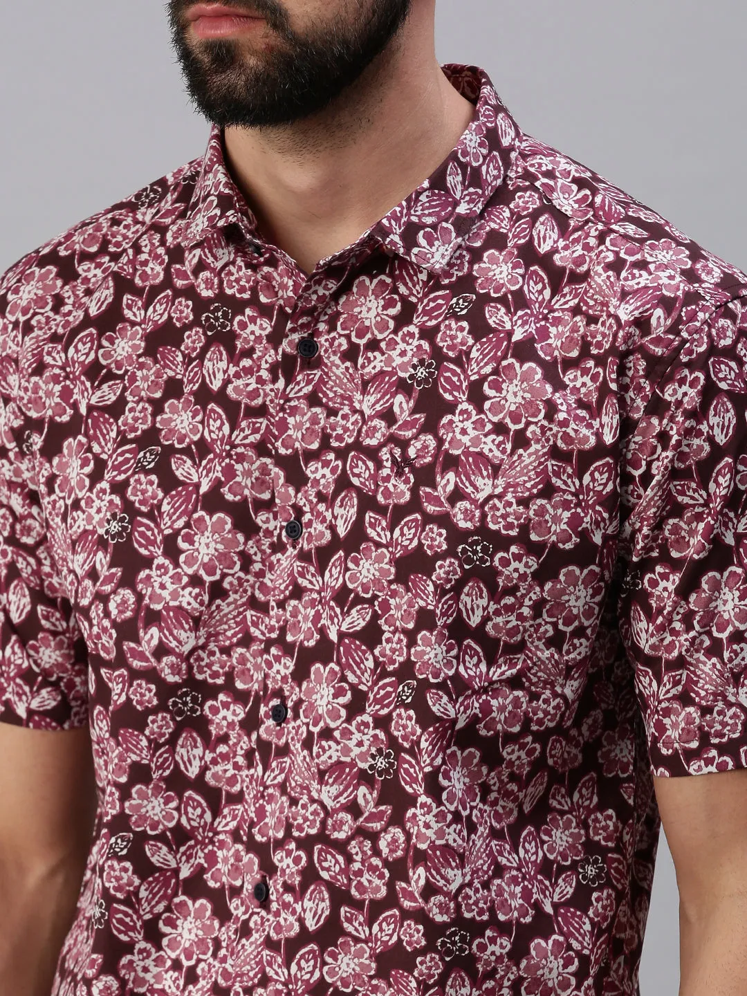 Men Spread Collar Printed Magenta Shirt