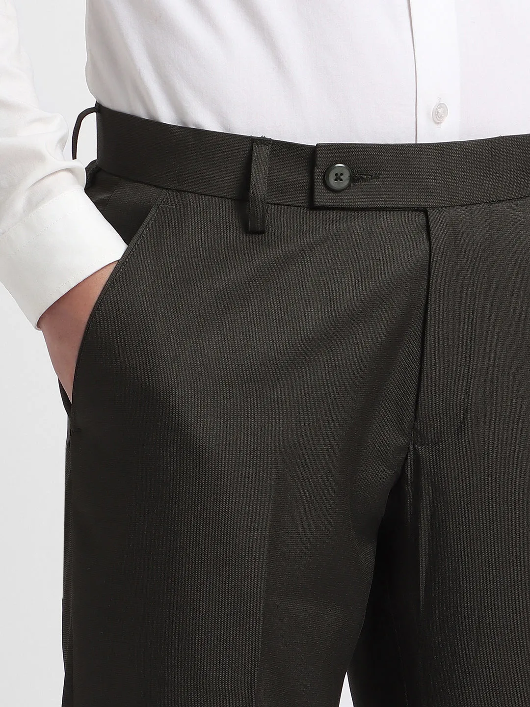 Men's Dark Grey Solid Formal Trousers