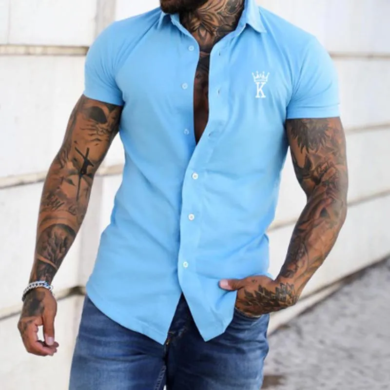 Men's Letter Print Simple Lapel Short Sleeve Shirt 30676073Y