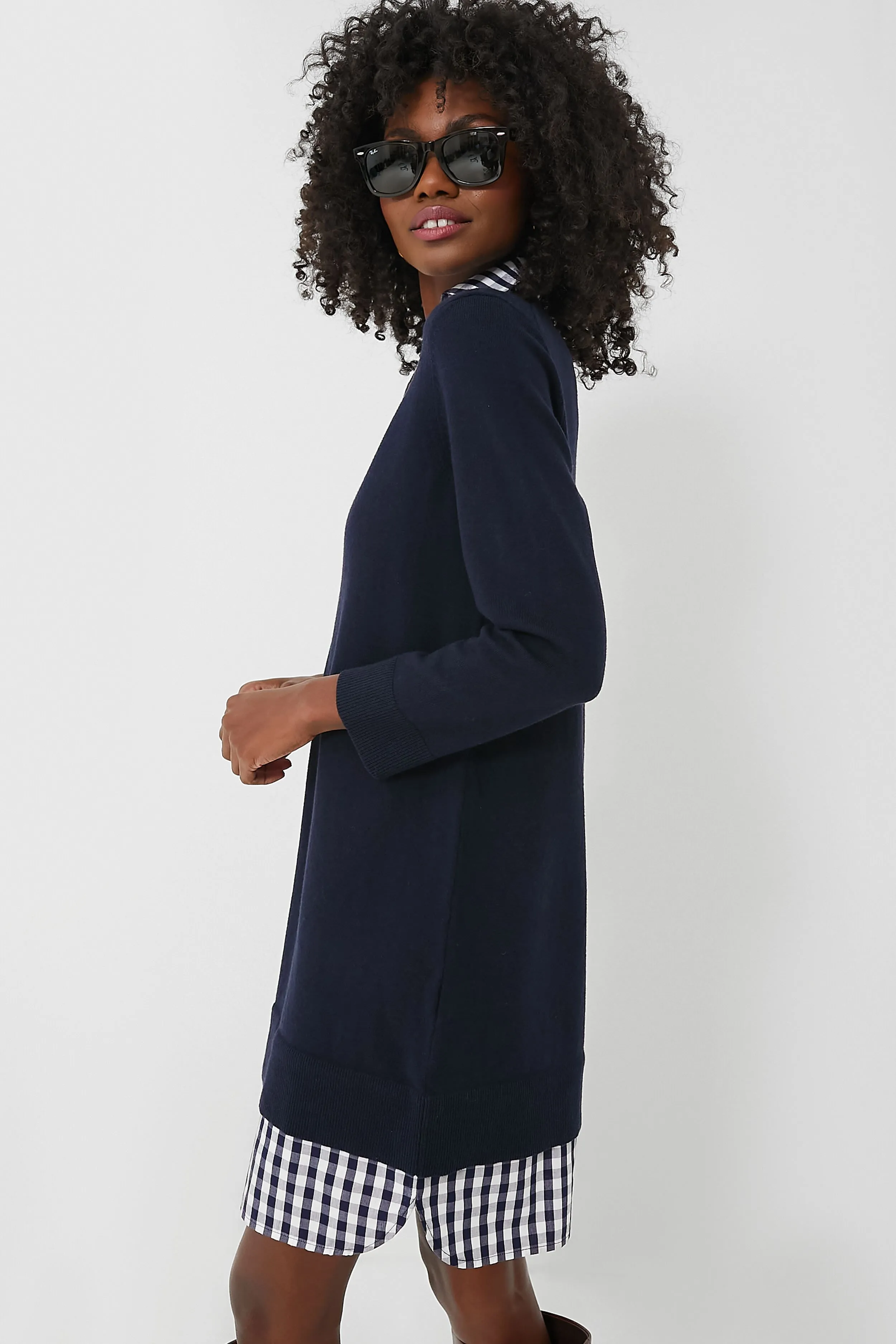 Navy Wool and Cotton Combo Sweaterdress