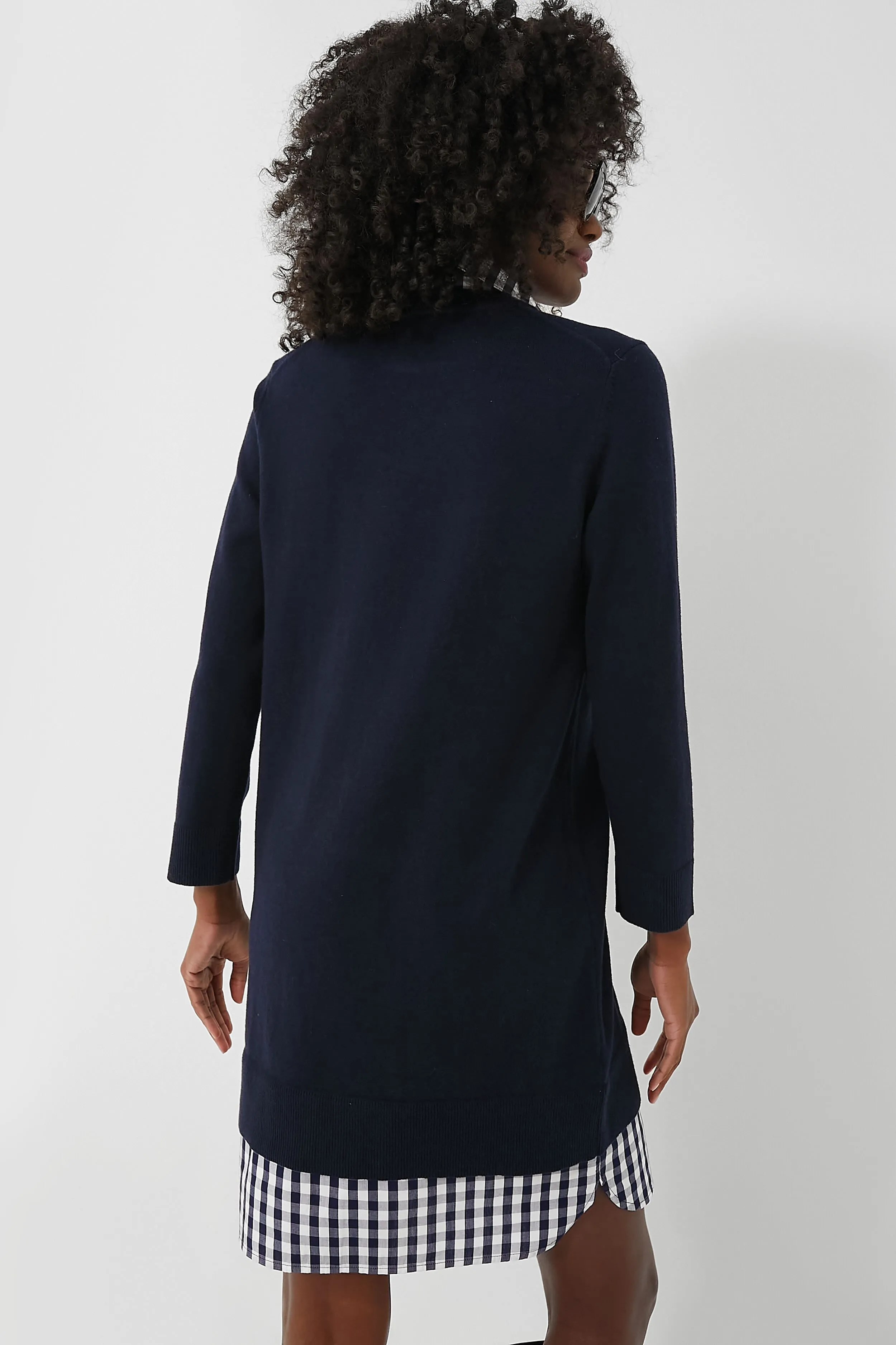 Navy Wool and Cotton Combo Sweaterdress