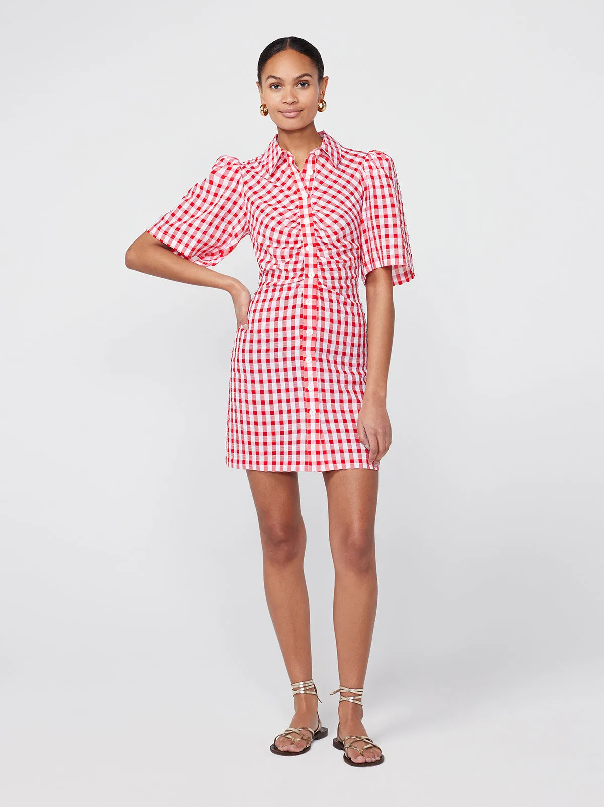 Nellie Red Gingham Mini Shirt Dress