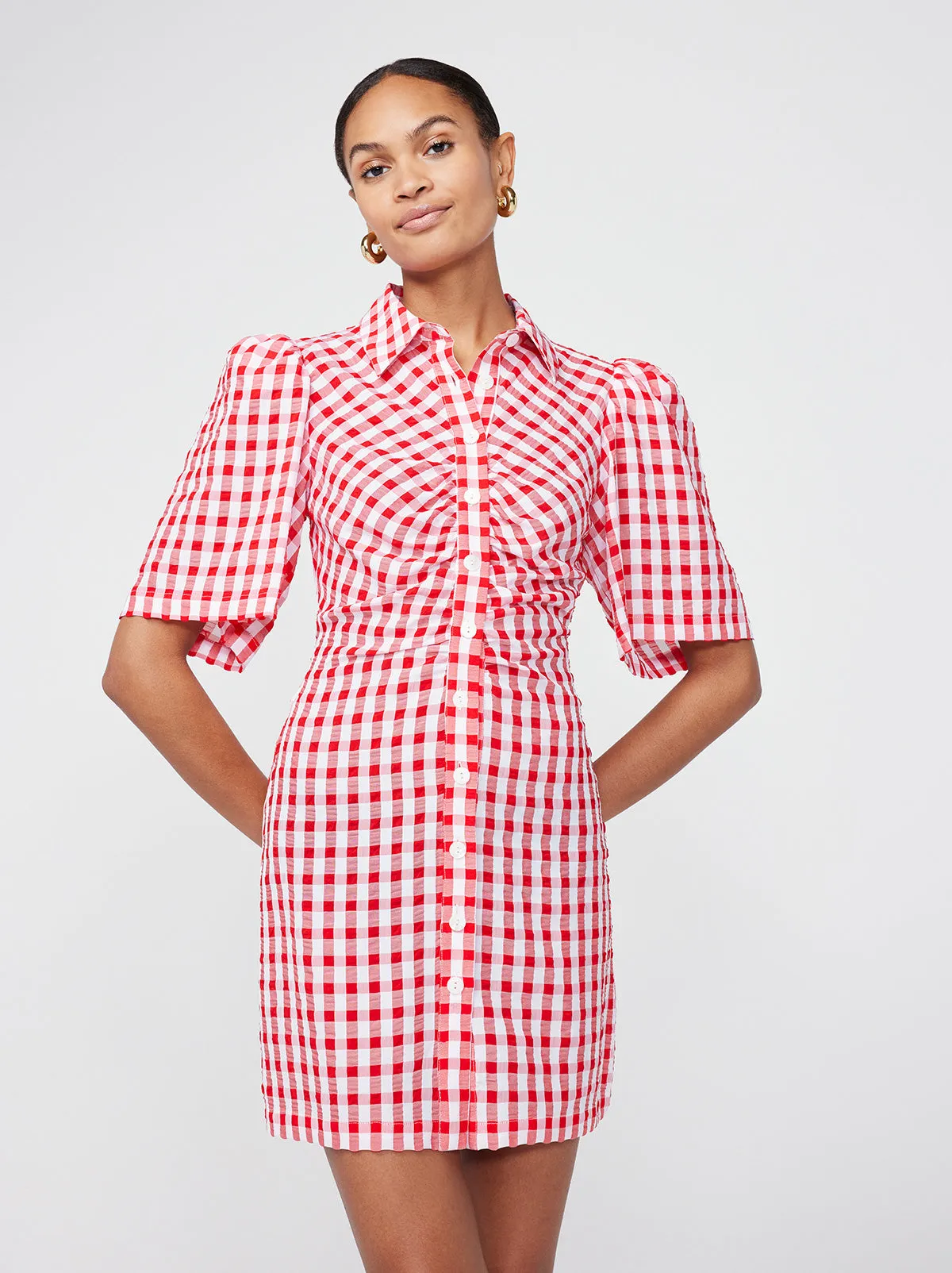 Nellie Red Gingham Mini Shirt Dress