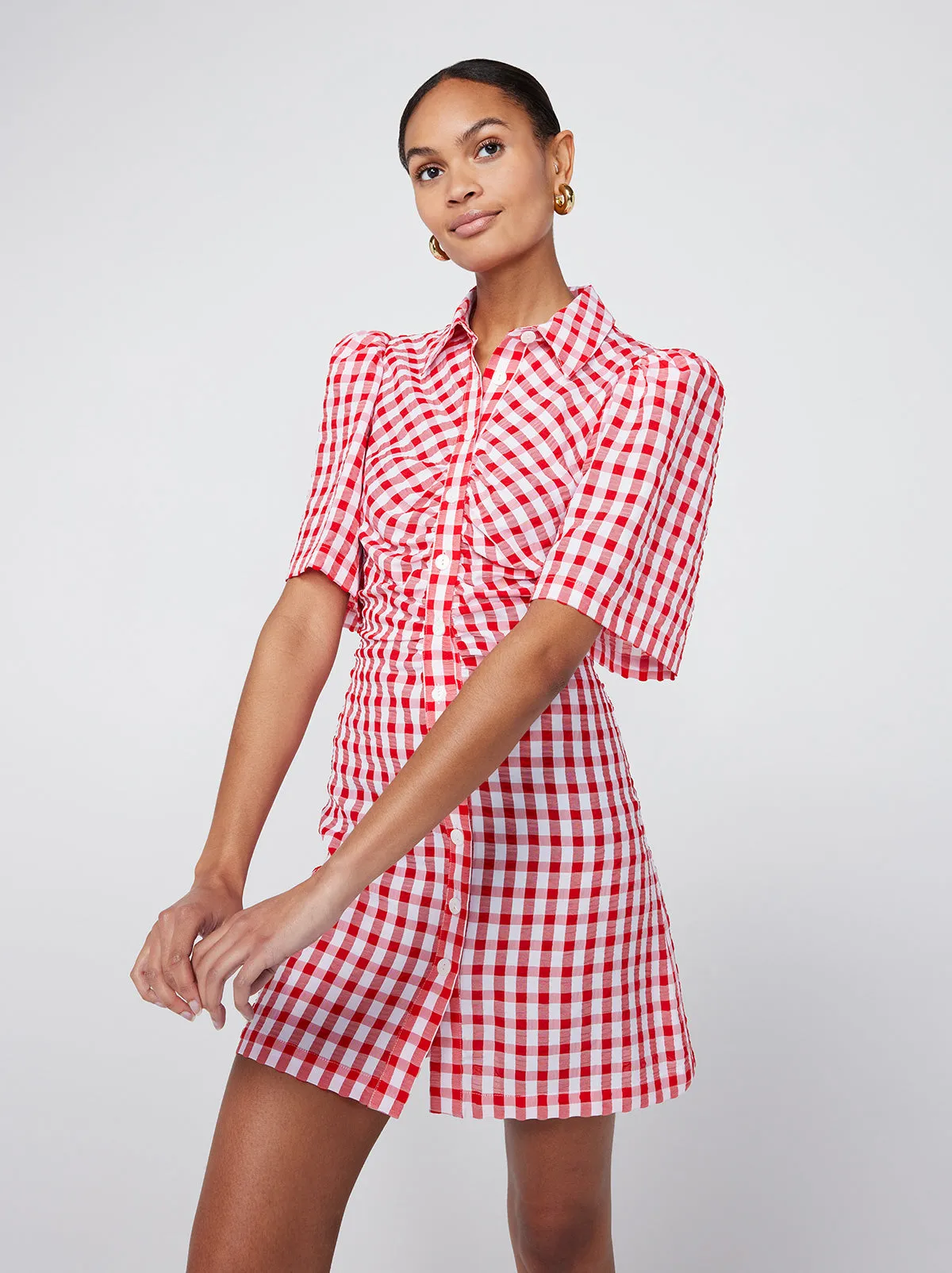 Nellie Red Gingham Mini Shirt Dress