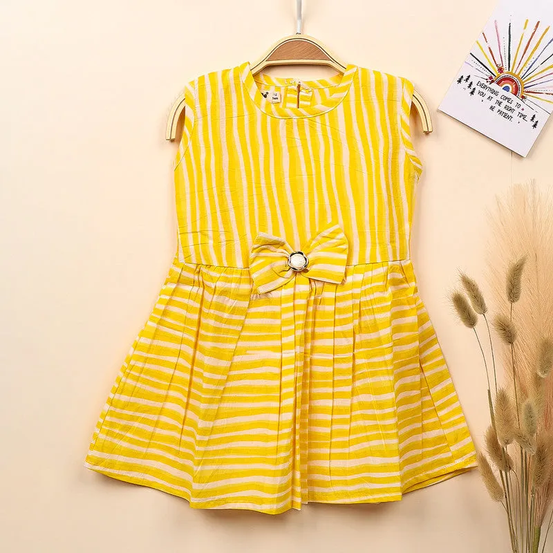 Organic Cotton Muslin Sleevless Frock Dress For Baby | Stripe | Yellow