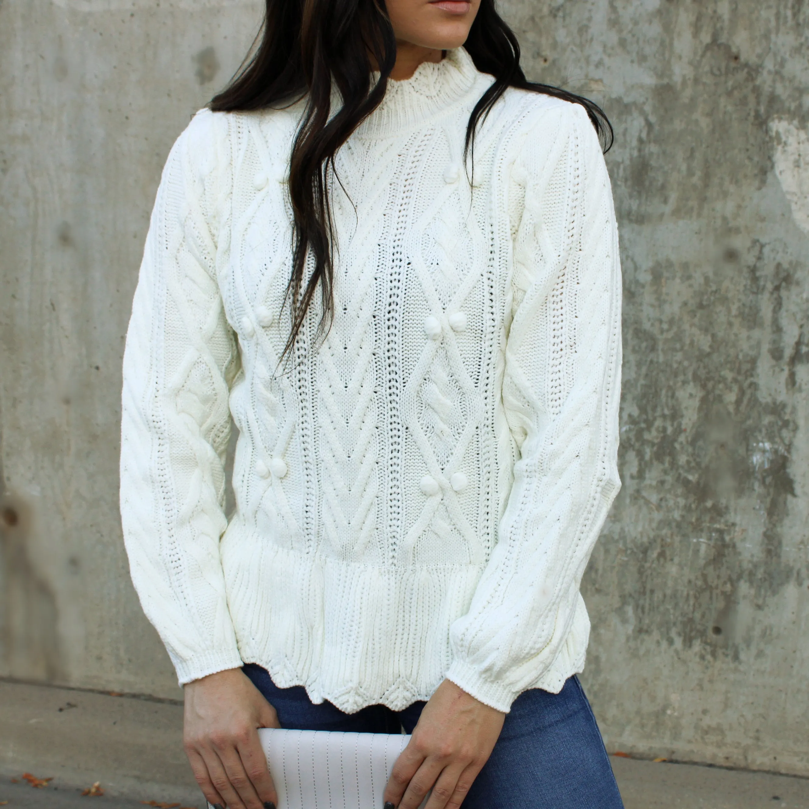 Parker Cable Knit Peplum Sweater