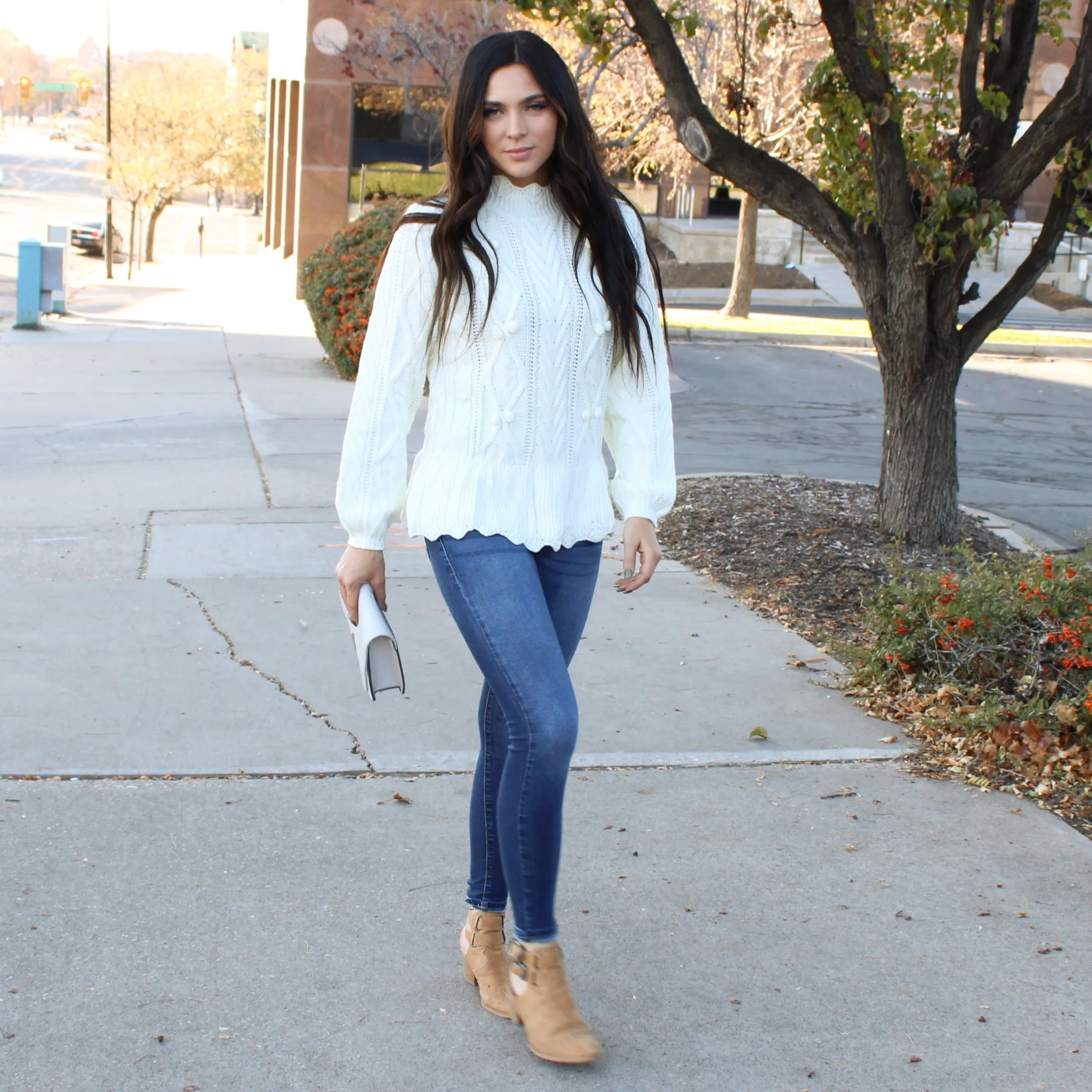 Parker Cable Knit Peplum Sweater