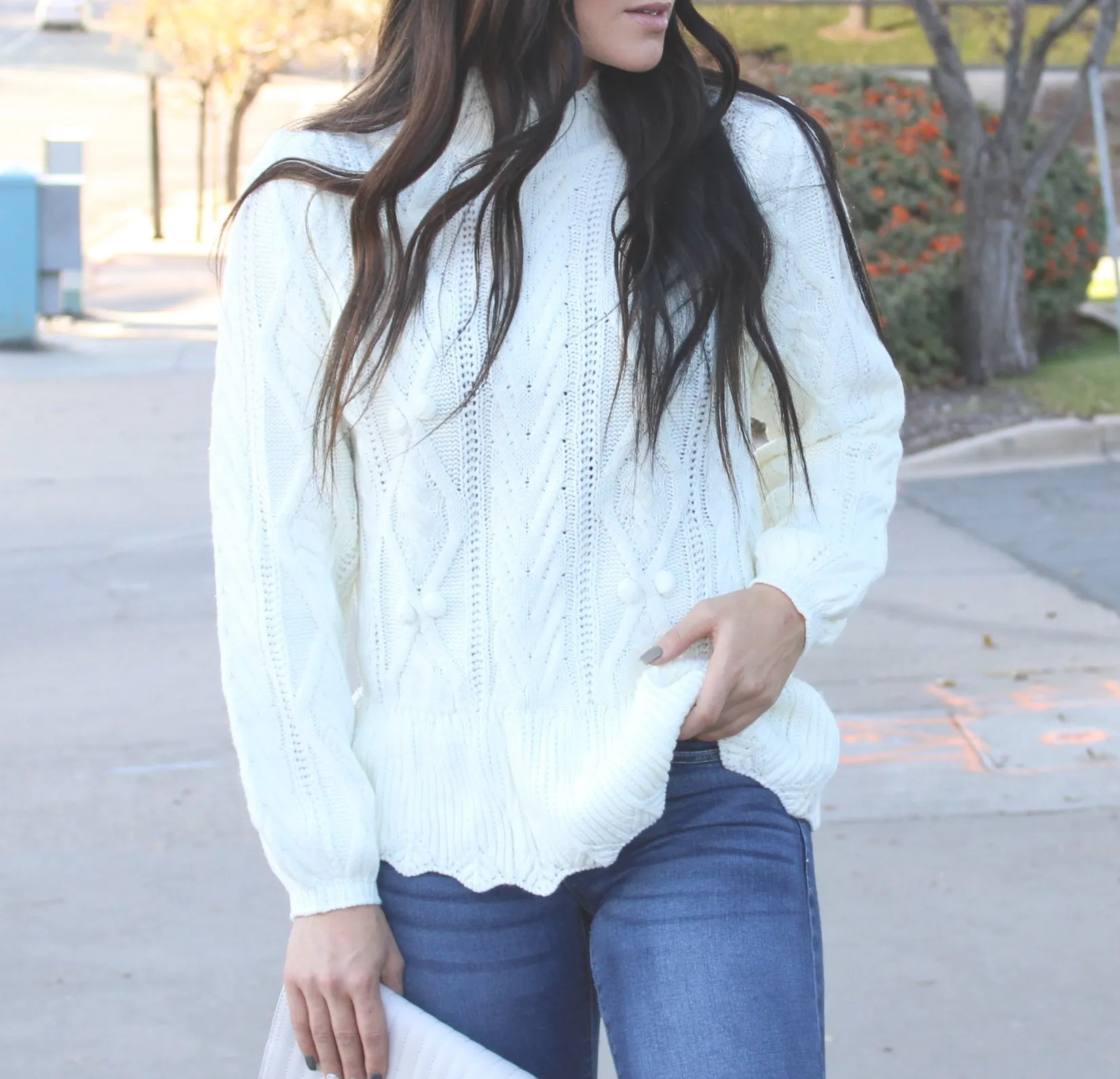 Parker Cable Knit Peplum Sweater