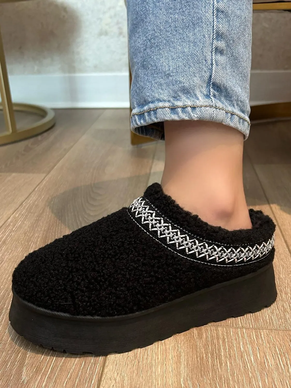 Platform Sherpa Slip Ons (Black)