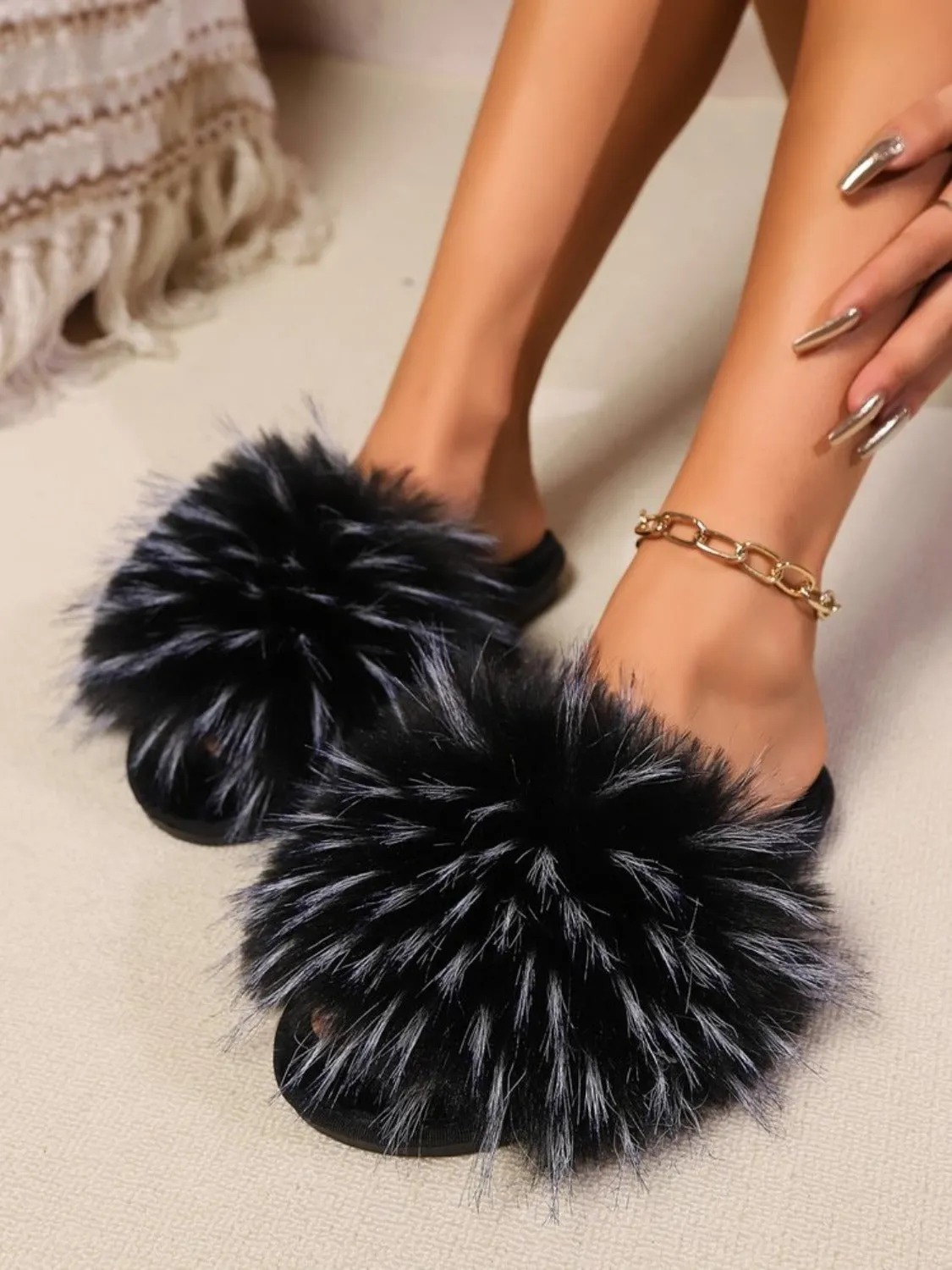 Plush Open Toe Slide Sandals