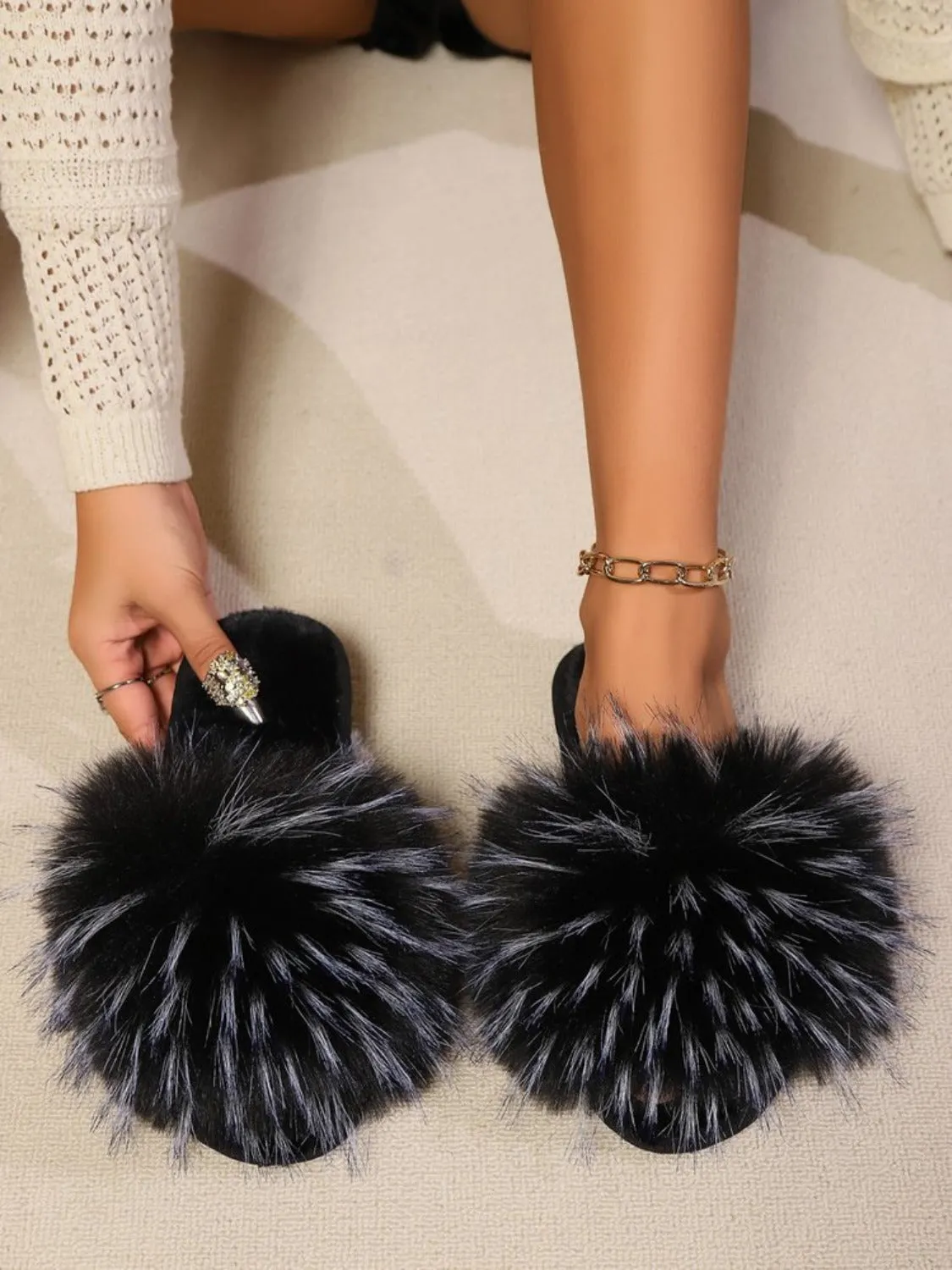 Plush Open Toe Slide Sandals