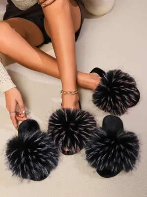 Plush Open Toe Slide Sandals