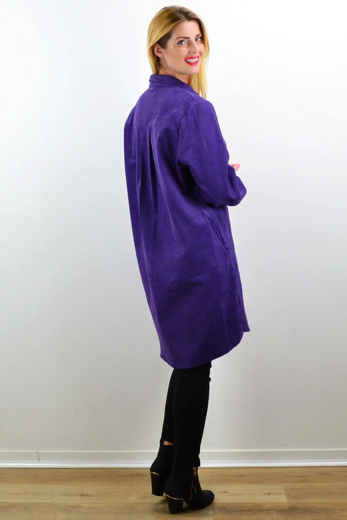 Purple Corduroy Tunic Shirt Dress