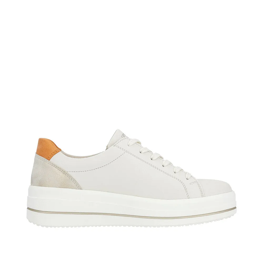 Remonte D1C01-81  Ladies Off White Leather Zip & Lace Trainers