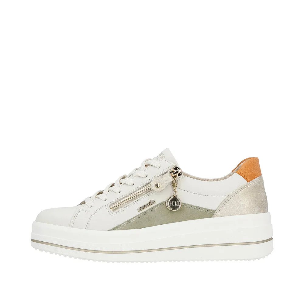 Remonte D1C01-81  Ladies Off White Leather Zip & Lace Trainers