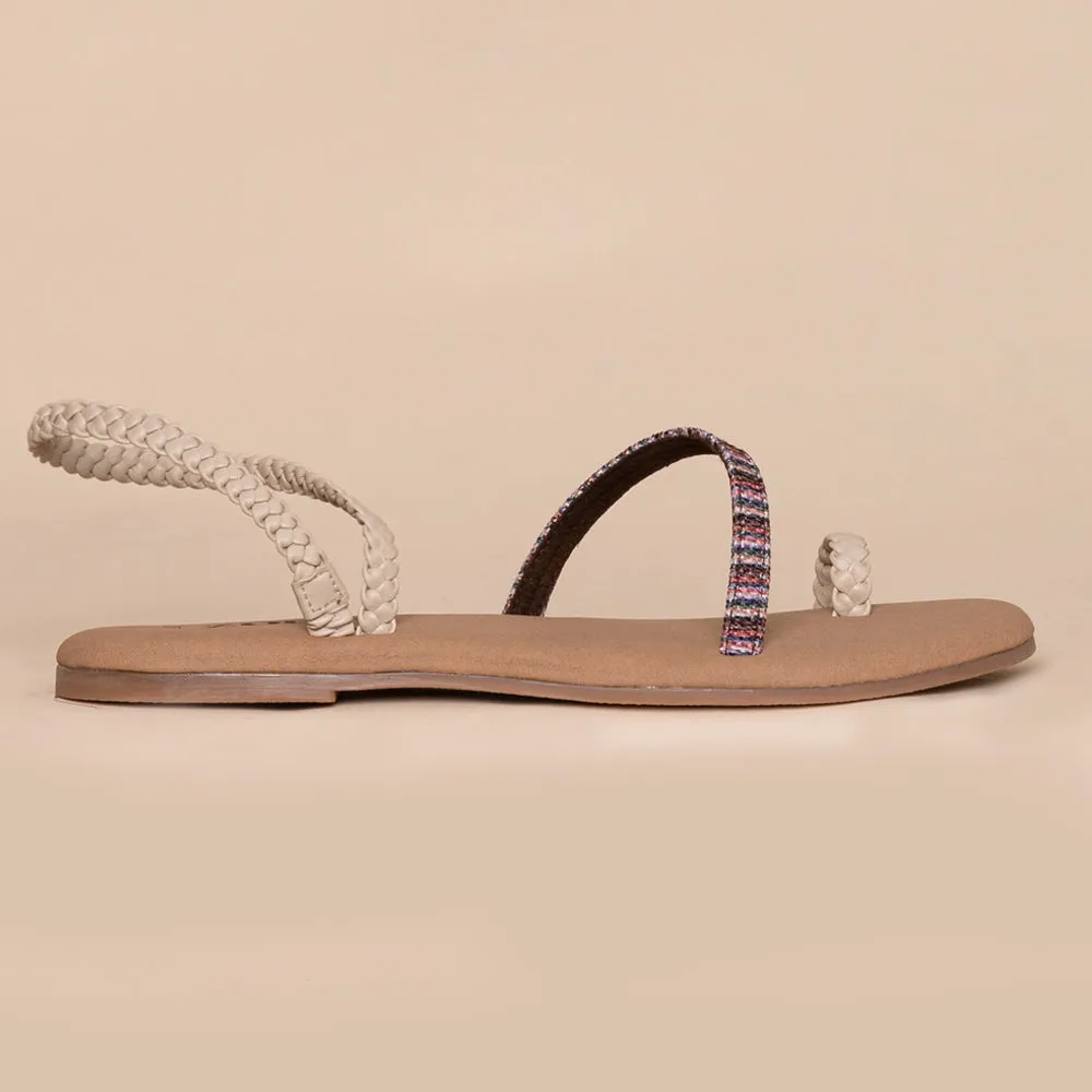 Rohtang Stripes Cream Braided Sandal