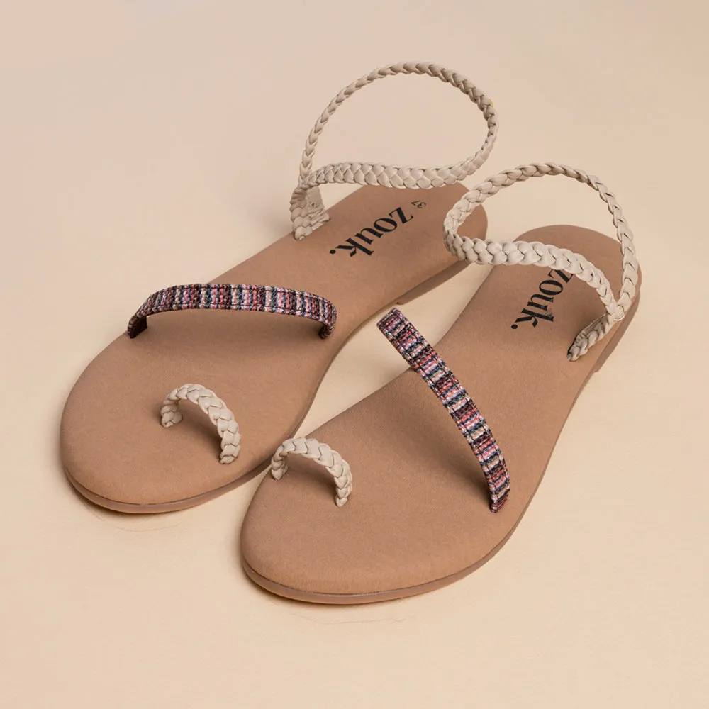 Rohtang Stripes Cream Braided Sandal