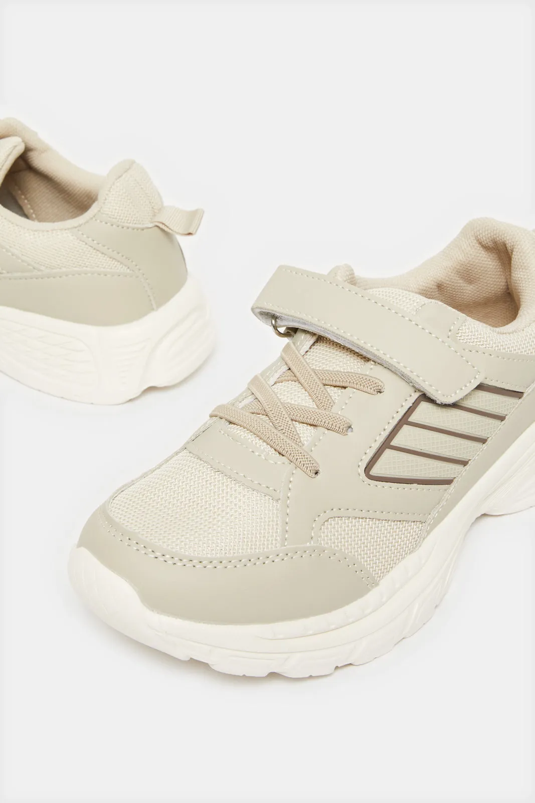 Senior Boys Beige Colour Block Sneakers