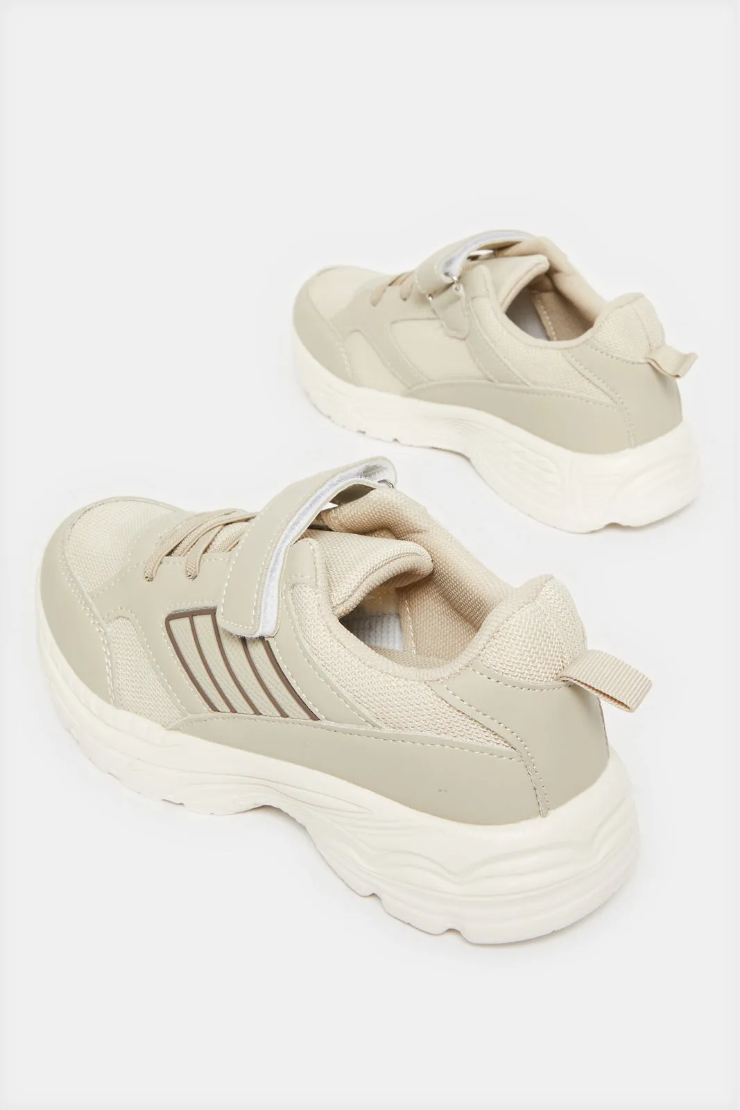 Senior Boys Beige Colour Block Sneakers