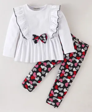 Solid Frilled Top Hearts Leggings Set