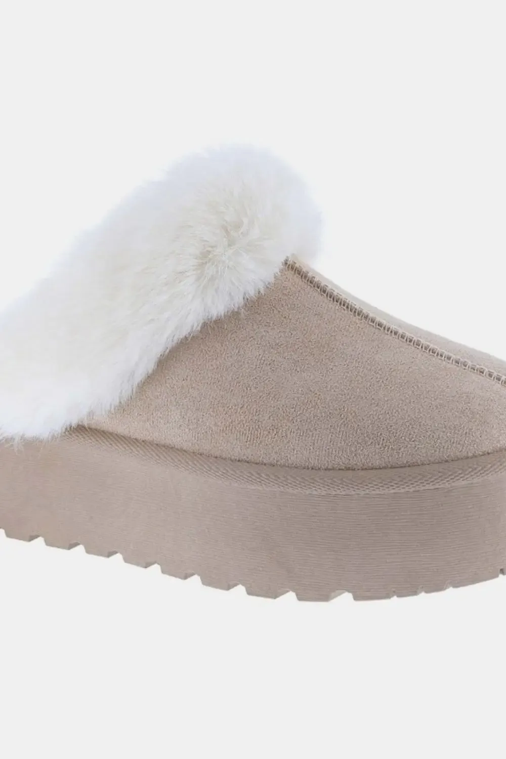 Taupe Thick Bottom Fur Trim Snow Slippers