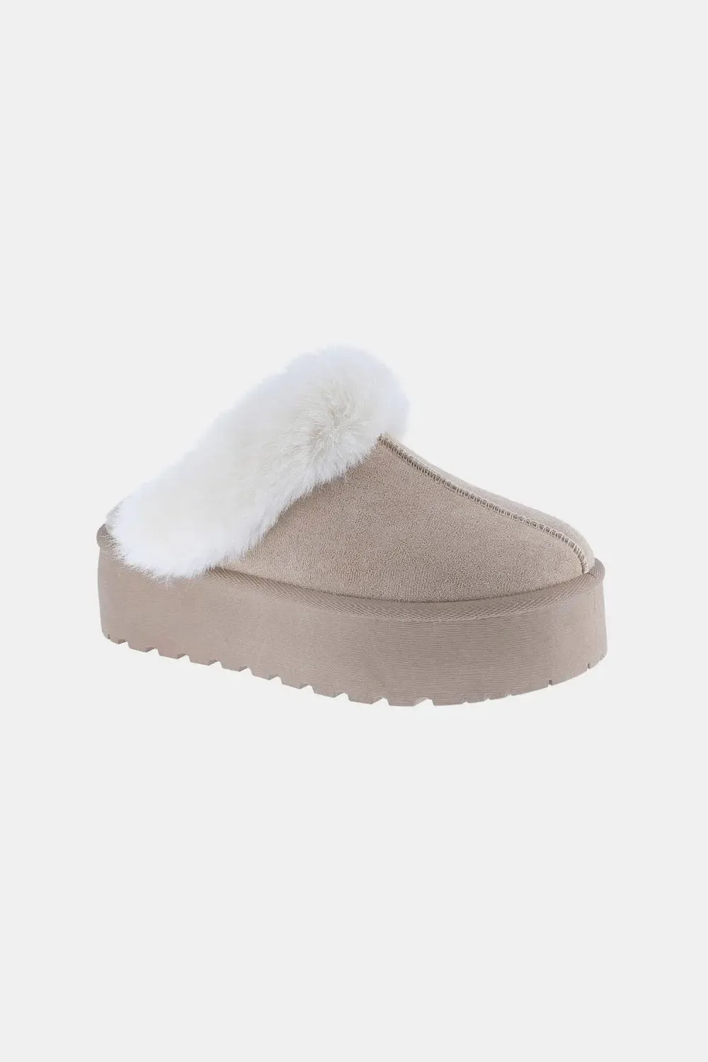 Taupe Thick Bottom Fur Trim Snow Slippers