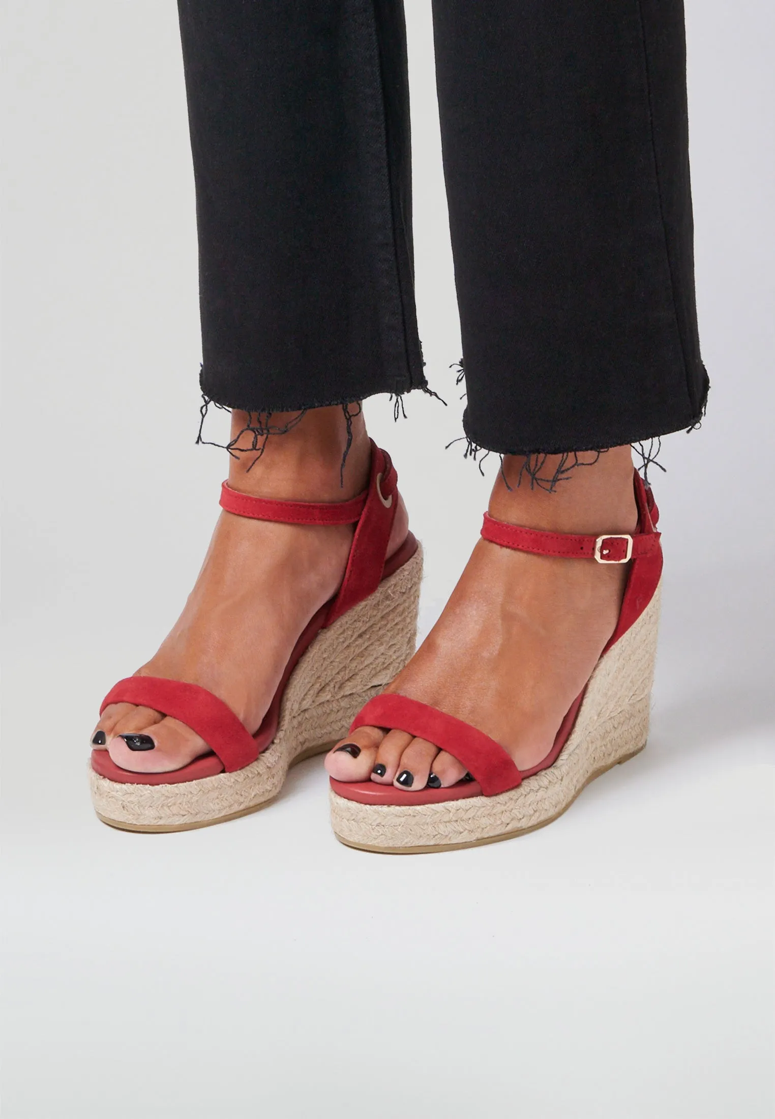 Wedge Sandals - Red Suede