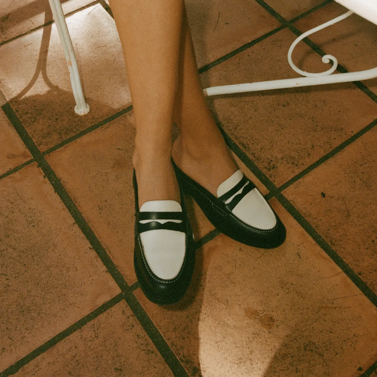 Wilde Black   White Mule Loafer - Women's