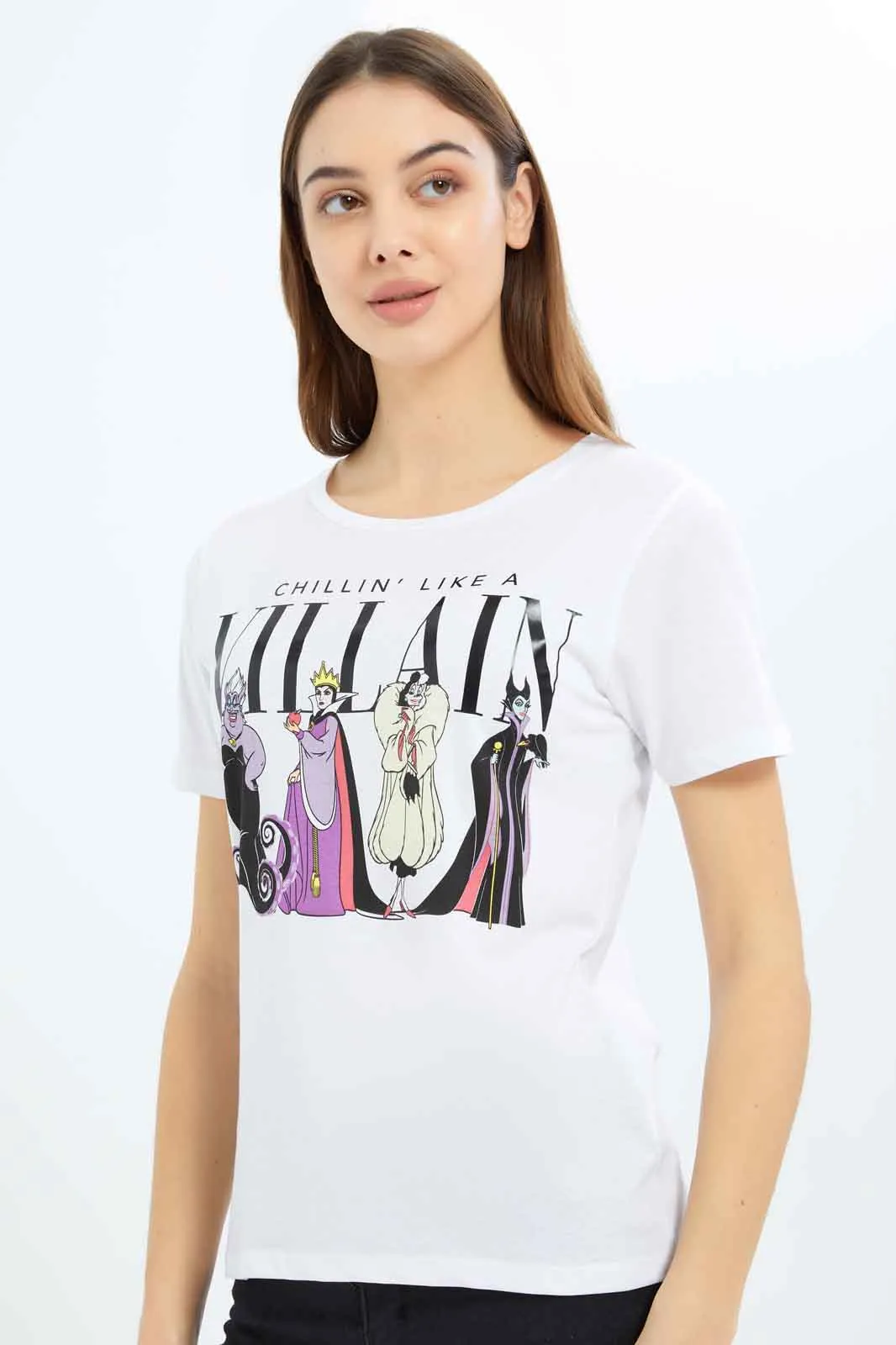 Women White Villain Printed T-Shirt